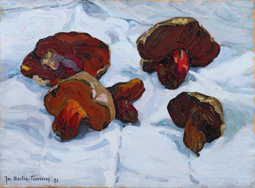 Champignons vénéneux sur nappe blanche, 1921.